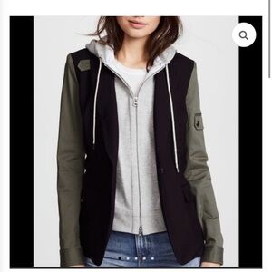 Veronica Beard Black and Green Blazer with Zip-In Hoodie